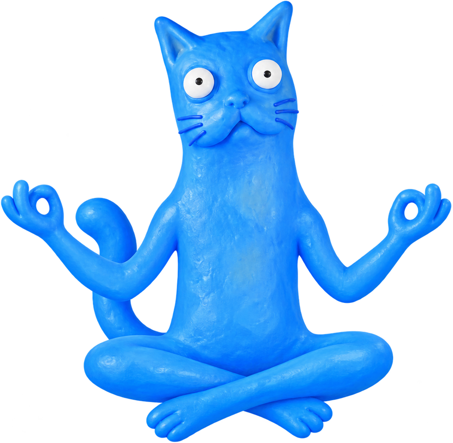CATABU sitting cross legged with both paws up
